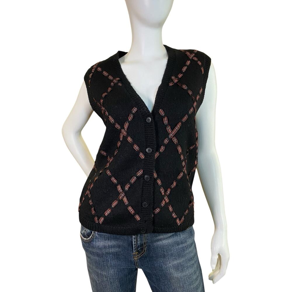1980s Vintage Pendleton Wool Christmas Sweater Vest | Holiday Ribbon Medium